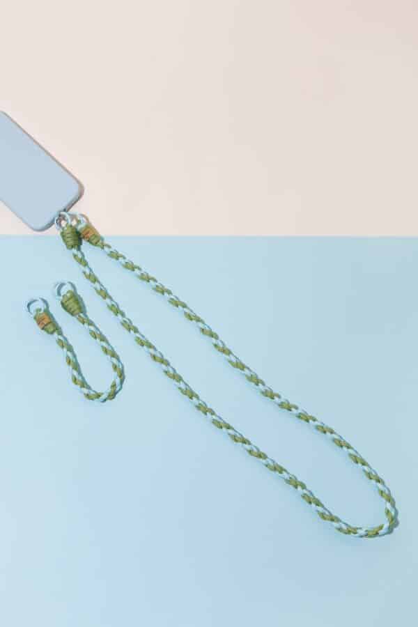 Waterfall Knitted mobile phone lanyard Light Blue/Green Guacamole