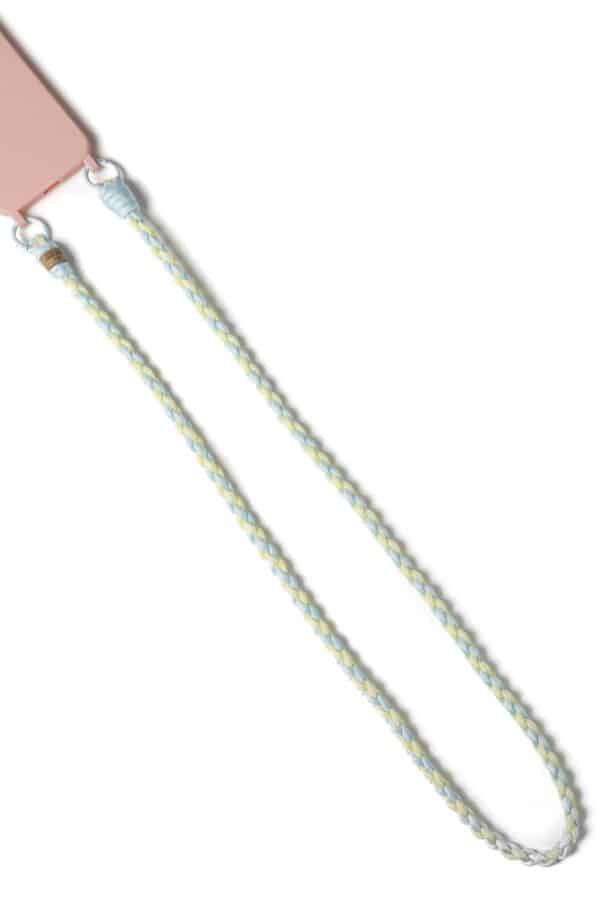 Waterfall Knitted mobile phone lanyard Light blue/Yellow pastel - light blue loop